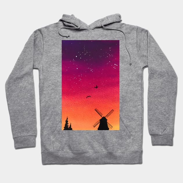 Windmill sunset Hoodie by RosanneCreates